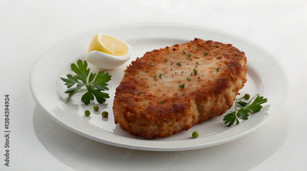 Crispy Fried Fish Cake served with lemon and parsley Crispy Fried Fish Cake served with lemon and parsley