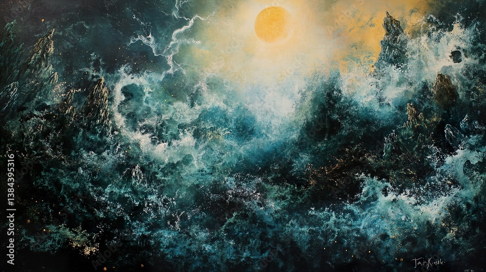 Fototapeta premium Golden Hour Storm: A Seascape of Abstract Power