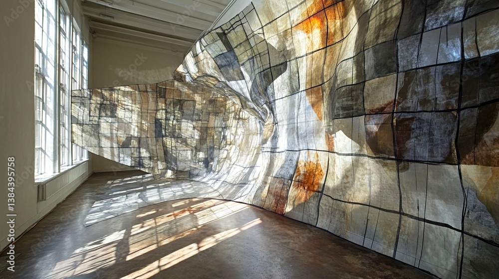 Fototapeta premium Sculptural Fabric Installation in a sunlit gallery