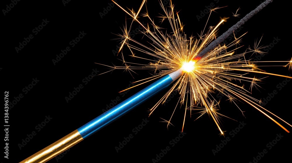 Obraz premium Burning Sparkler with Golden Sparks on Black Background