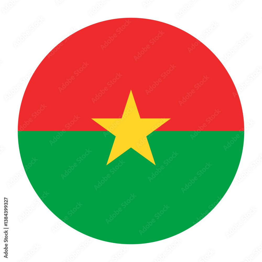 Burkina Faso flag. Button flag icon. Standard color. Circle icon flag. Computer illustration. Digital illustration. Vector illustration. Burkina Faso flag. Button flag icon. Standard color. Circle icon flag. Computer illustration. Digital illustration. Vector illustration.