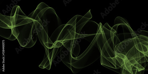 Green smoke on black background. Close-up of green smoke of incense stick against black background. Close up of green smoke swirl as background. 