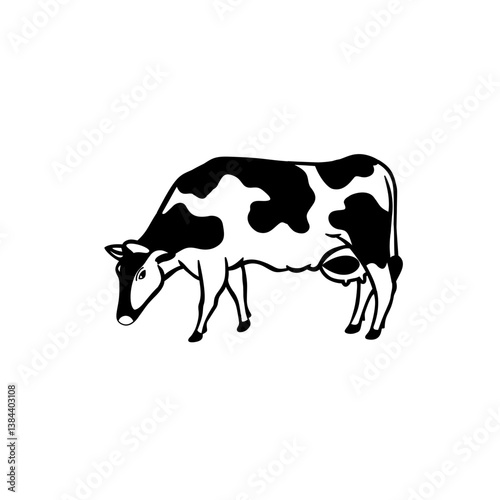 black and white cow vector, hand drawn illustration