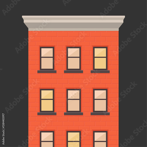 Minimalist Red Brownstone Facade with Windows Vector Artwork