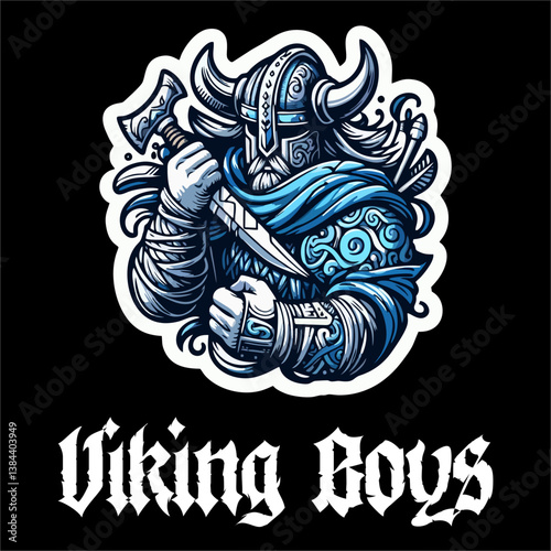 Vector Illustration of Viking with Blue white color