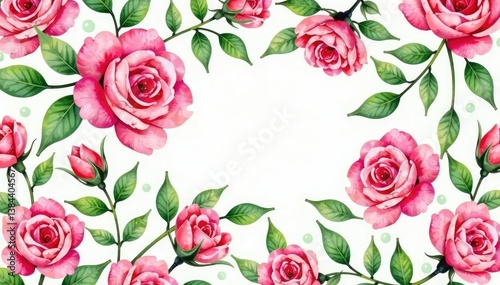 Intricate watercolor rose pattern, blush pink & green hues, spring flowers, wedding design, botanical illustration