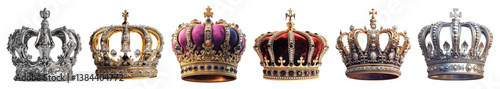 Six Unique Crown Designs in Various Styles and Colors, PNG bundle collection, Isolated on Transparent Background
