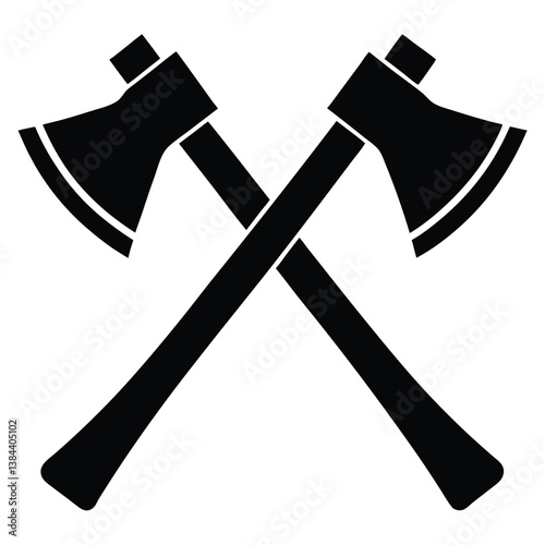 Crossed Black Axes, Lumberjack Symbol, Isolated Silhouette