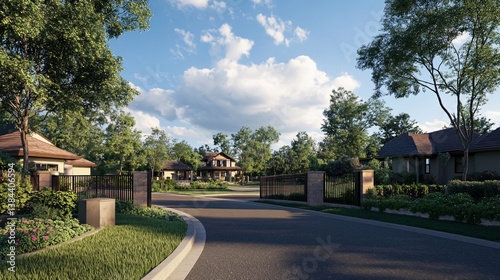 Serene Suburban Estate Entrance: Architectural Haven