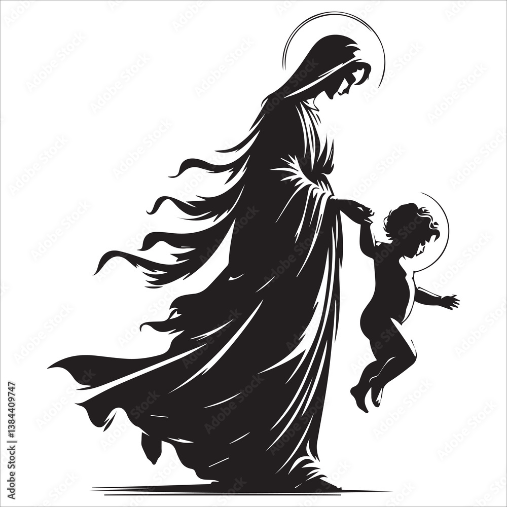 Fototapeta premium Virgin Mary Holding Baby Jesus vector