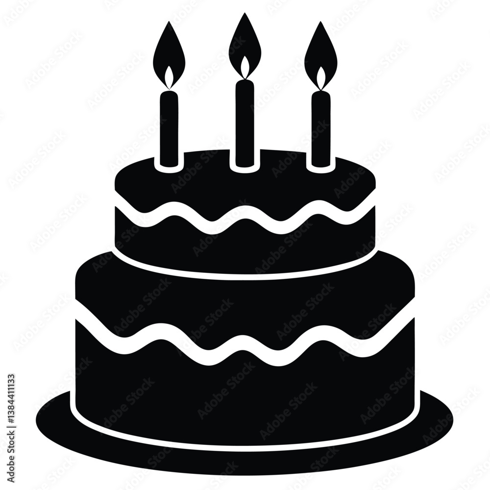 Two Tier Cake Silhouette with Three Burning Candles Two Tier Cake Silhouette with Three Burning Candles