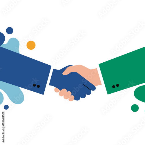 Hands shaking in agreement against a colorful splash background  