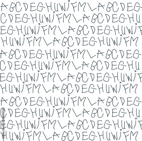 Large painted English letters form a linguistic background.