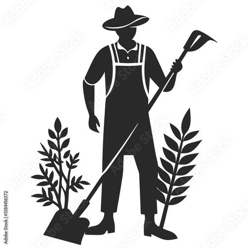 Man gardener silhouette vector illustration