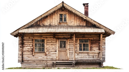 Russian wooden Dacha isolated on white background