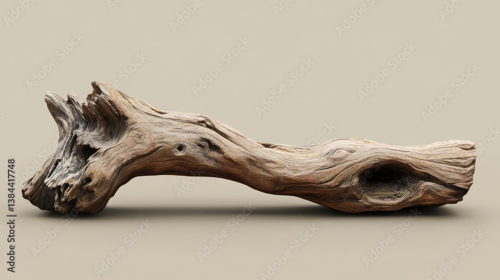Fototapeta premium Natural Driftwood Piece with Textured Grain and Earthy Tones for Decorative Use in Craft Projects