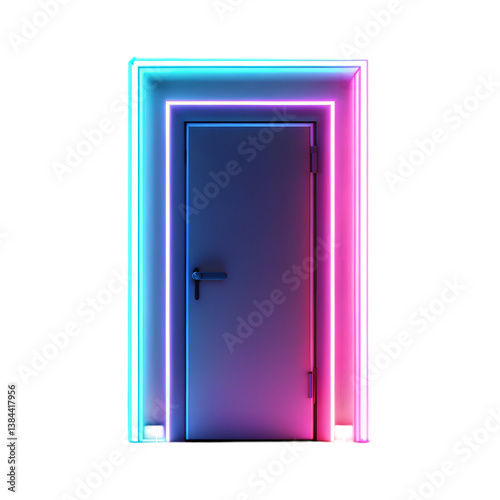 Neon door isolated on transparent background  
