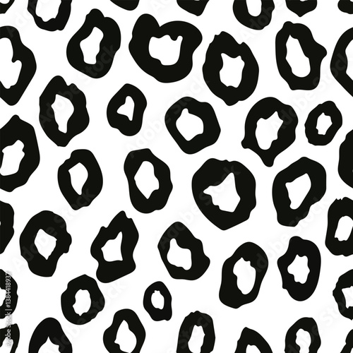 Black and White Leopard Line Art Seamless Pattern