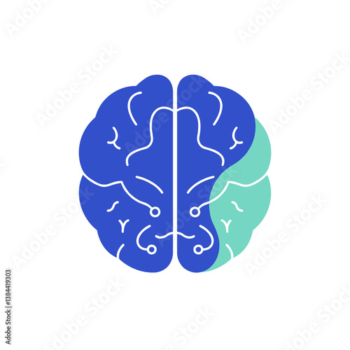 Brain illustration in blue and green colors representing intellect  