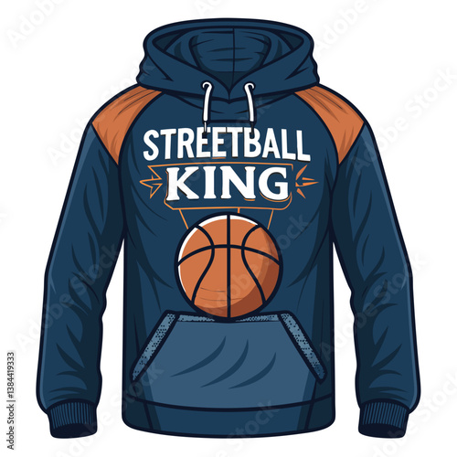 Create a vector illustration of a bold, stylish basketball hoodie.  Emphasize strong lines and graphic design elements.