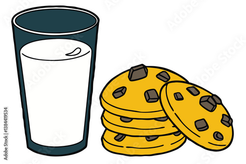 A white glass of milk and orange juice, a healthy breakfast drink with a sweet cookie snack