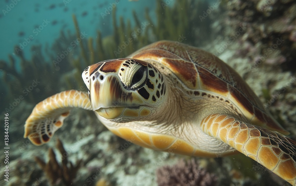 Fototapeta premium Sea Turtle in Vibrant Coral Reef