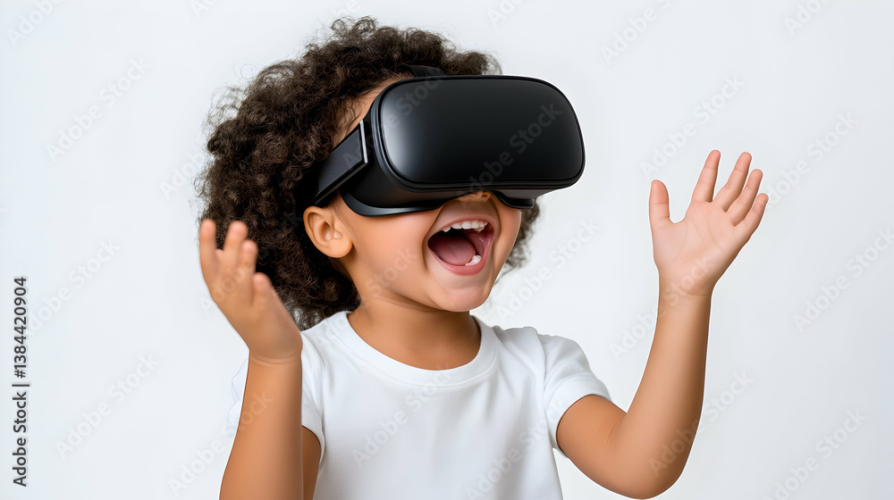 Child with toy virtual reality headset Child with toy virtual reality headset