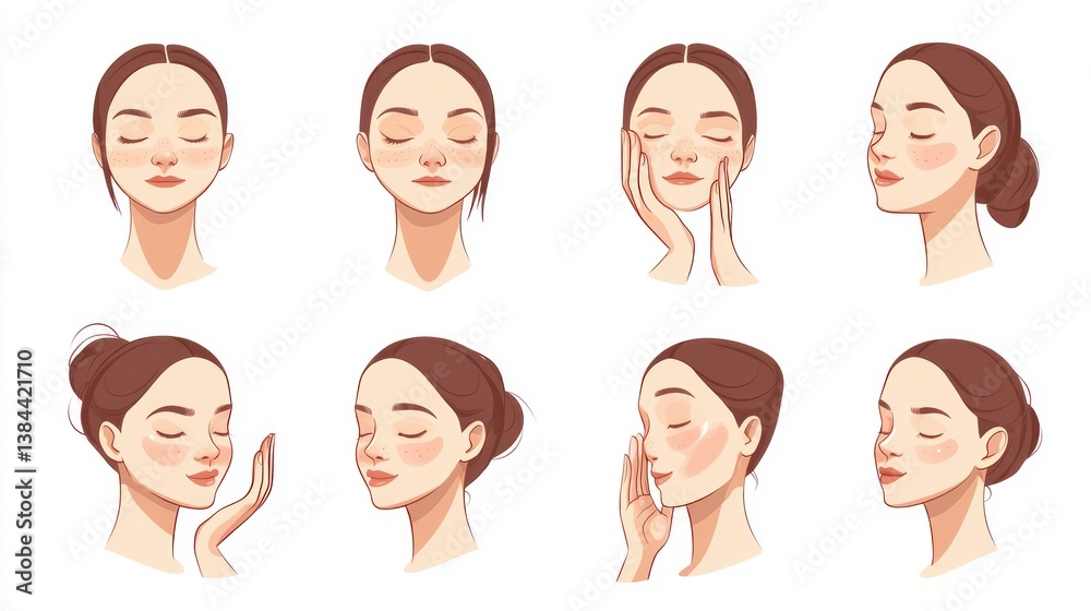 skin and Face massage techniques isolated isolated on white background skin and Face massage techniques isolated isolated on white background