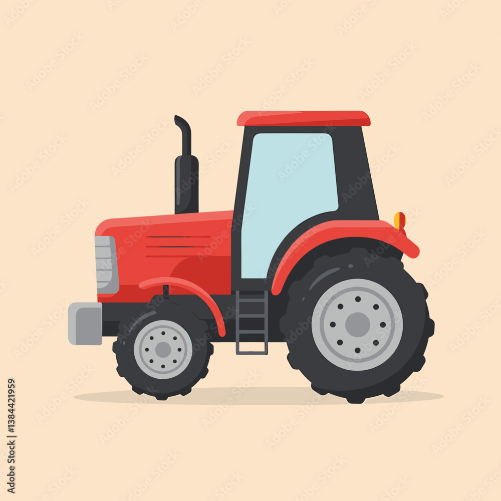 Obraz premium Red tractor illustration in a simple flat design 