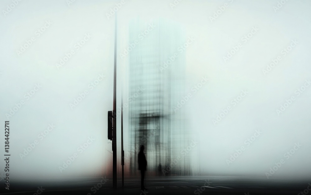 Solitary Figure in Misty Urban Landscape Solitary Figure in Misty Urban Landscape