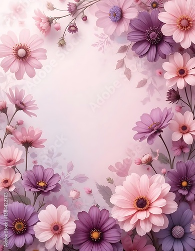 Floral design with pastel daisies framing a soft pink backdrop space
