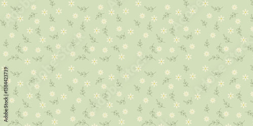 Daisy Leaf Pattern Sparse, Minimalist Daisy and Leaf Pattern Background