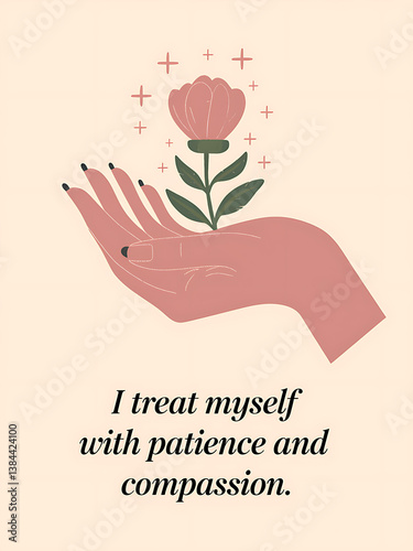 I Treat Myself with Patience and Grace – Flower Hand Illustration