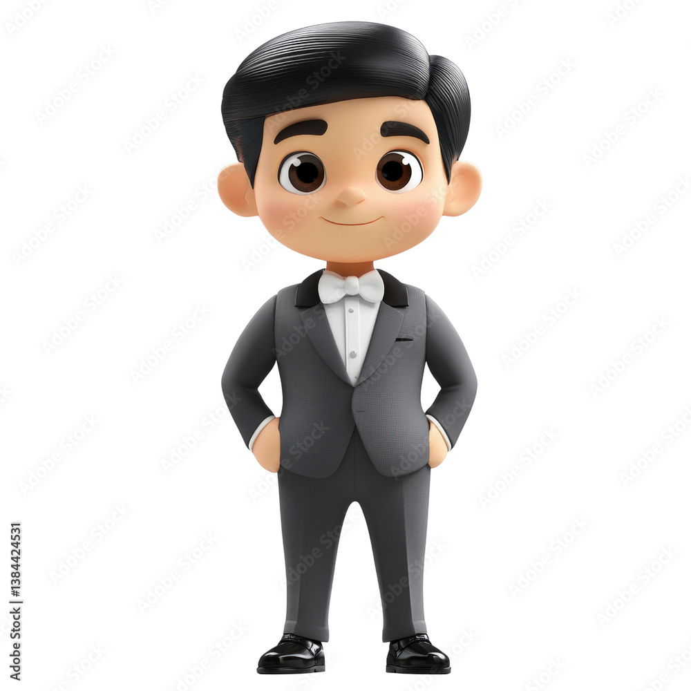 Cartoon man in formal attire with hands in pockets stands isolated on transparent background Cartoon man in formal attire with hands in pockets stands isolated on transparent background