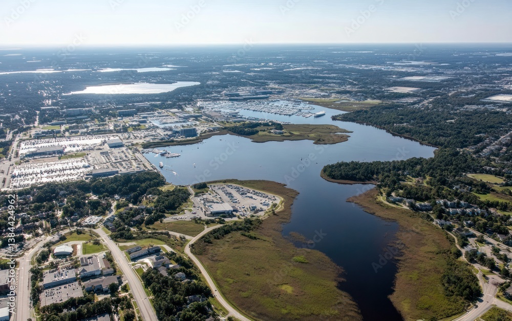 Fototapeta premium Aerial View Coastal City Waterways Residential
