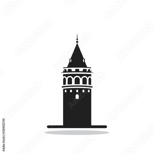 Black silhouette of Galata Tower on a white background  
