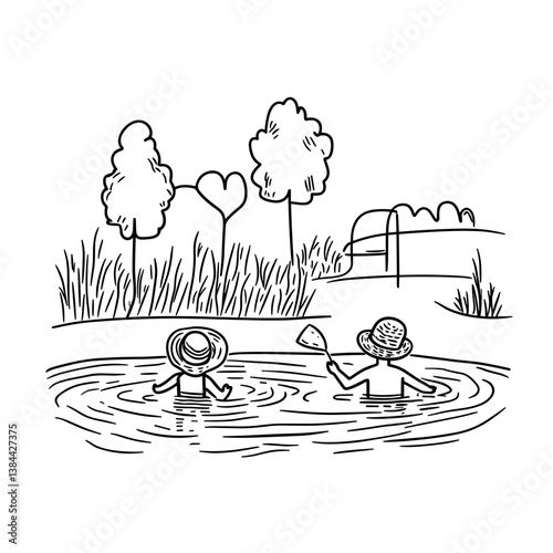 Children enjoying a playful moment while splashing water in a park  