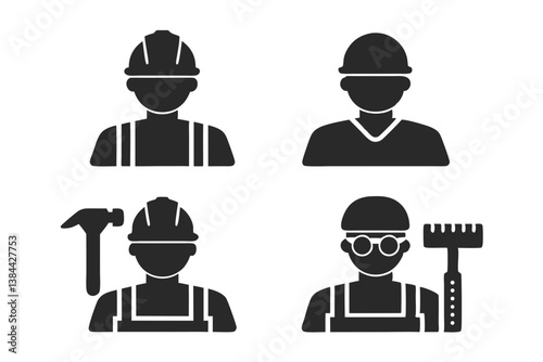set of Construction worker silhouette vector illustration