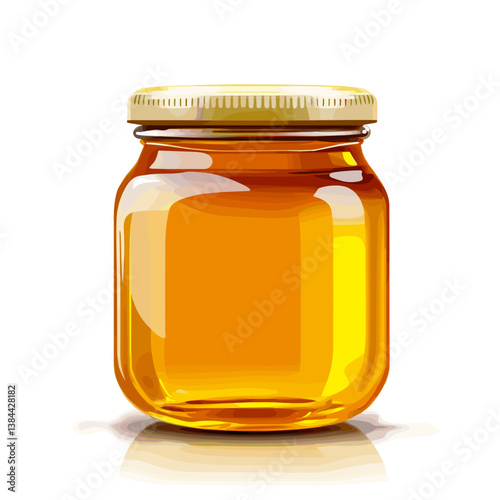 Elegant Honey Jar with Reflection on White Background  