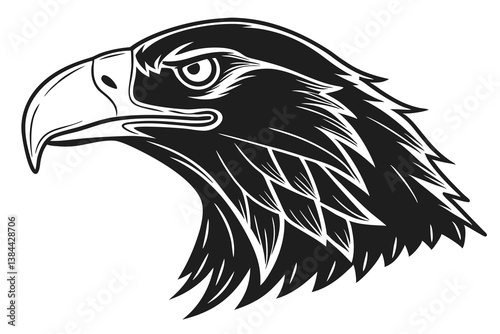 Majestic bald eagle head vector illustration showcases a wild bird of prey with a sharp beak and striking eye