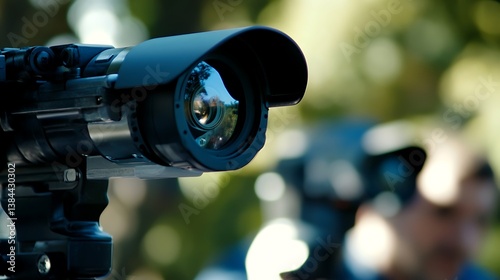 Wallpaper Mural Closeup Security Camera Lens with News Event Background. Torontodigital.ca