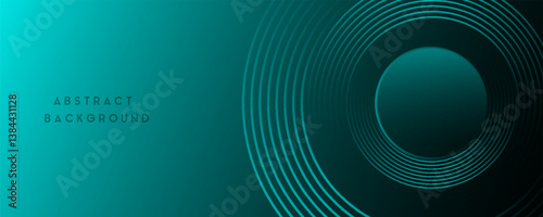 Green abstract background with glowing circles. Swirl circular lines pattern. Geometric spiral. Twirl element. Modern graphic design. Futuristic technology concept. Vector illustration