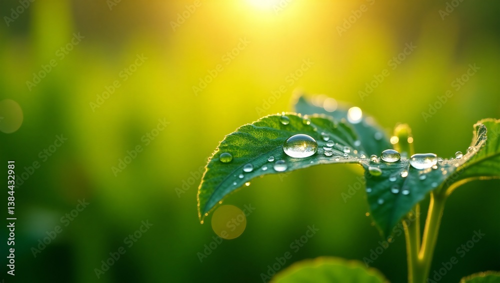 Serene Sunlit Leaves with Dew Drops Serene Sunlit Leaves with Dew Drops