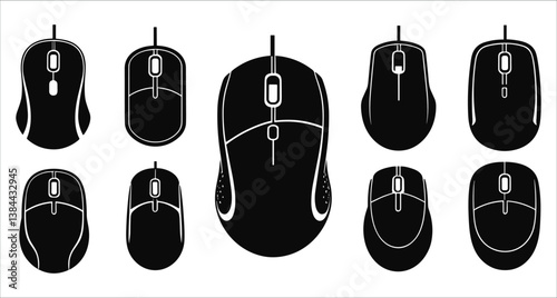 Computer mouse icon silhouettes. Set of computer mouse silhouettes icons. Black computer mouse silhouettes vector collection. Set of computer mouse silhouettes vector art