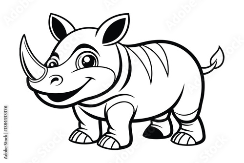 Cute cartoon rhino vector illustration of a wild mammal