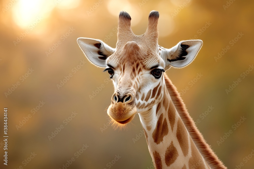 Naklejka premium Curious giraffe looking at the sunset in the african savannah