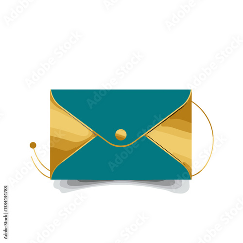 Stylish teal envelope with gold accents on a minimal background  