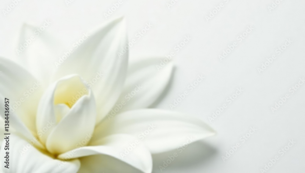Fototapeta premium Close-up of pristine white flower petals against a stark white background , white backdrop, delicate