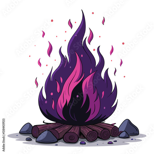 Create a vector illustration of a bold, dark purple flame with thick, expressive strokes.  Emphasis on dynamic, fiery texture.