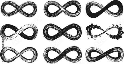 Infinity sign collection. Sketch style freedom eternity symbol. Grunge infinite loop icon. vector set